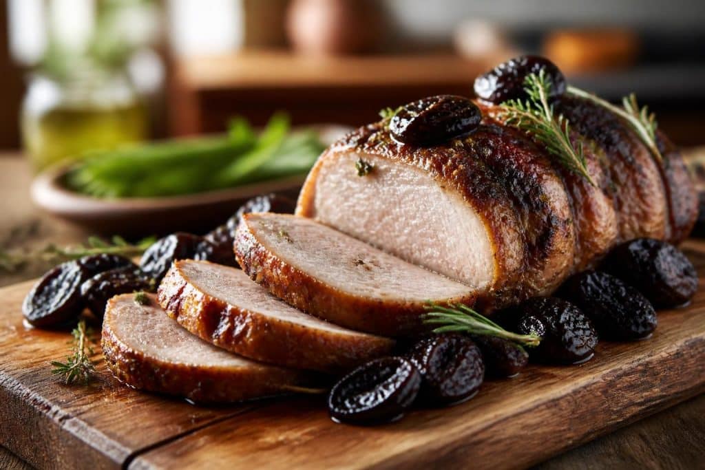 découvrez notre recette facile et savoureuse de rôti de porc aux pruneaux, un plat tendre et gourmand parfait pour un repas convivial.
